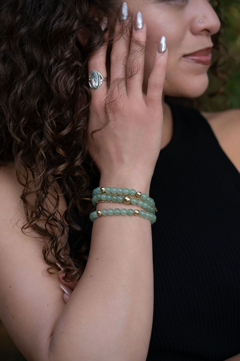 Green Aventurine bracelet stacked on a wrist